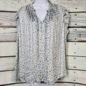 Tamara H. Women’s Blue Floral Ruffle Sleeve Blouse Top 1X